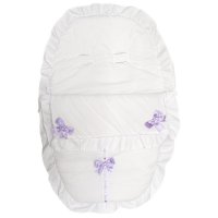 Plain White/Lilac Car Seat Footmuff/Cosytoe With Bows & Lace